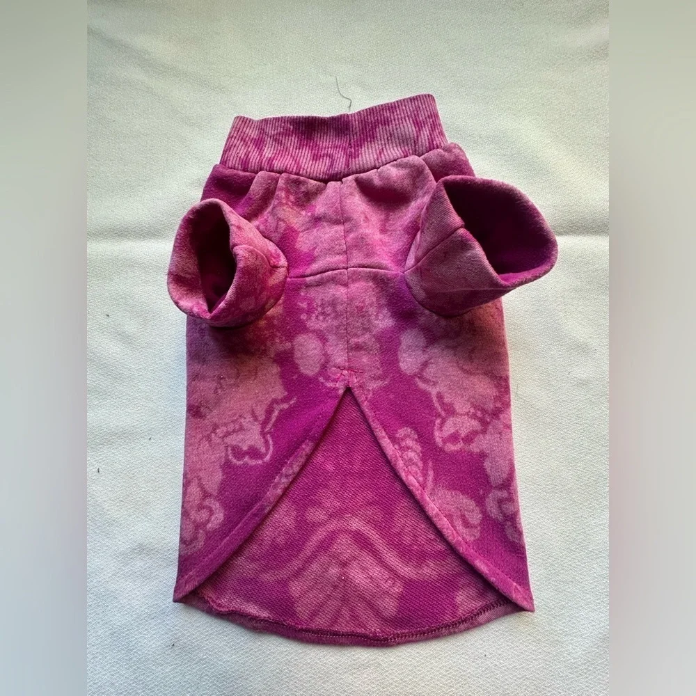 Handcrafted Magenta Damask Dog Sweatshirt | Upcycled One-of-a-Kind | Small